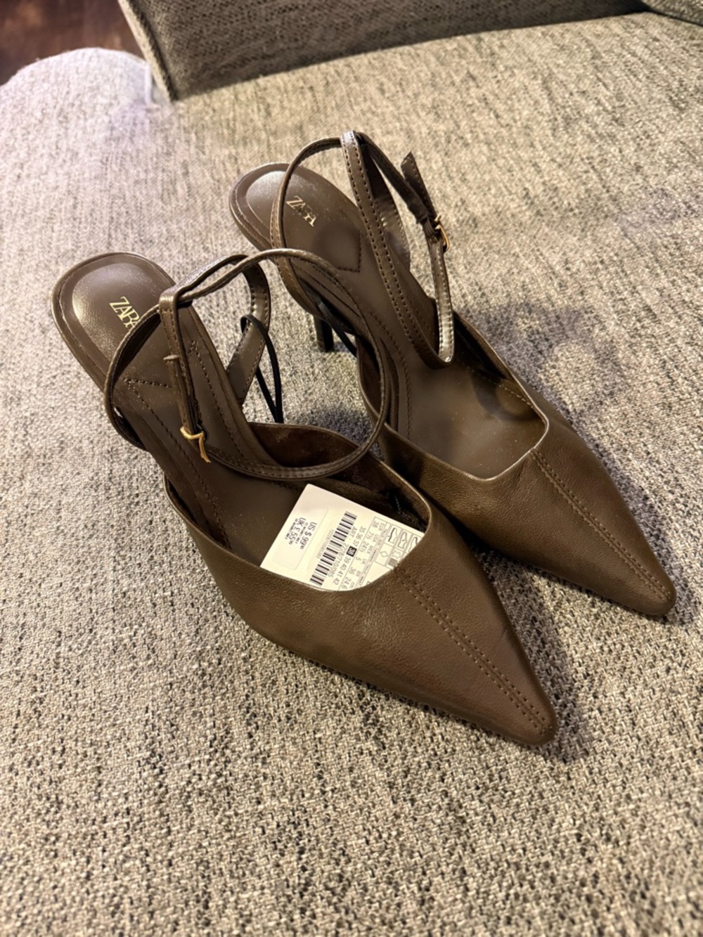ZARA Dark Brown Pointed Slingback Heels